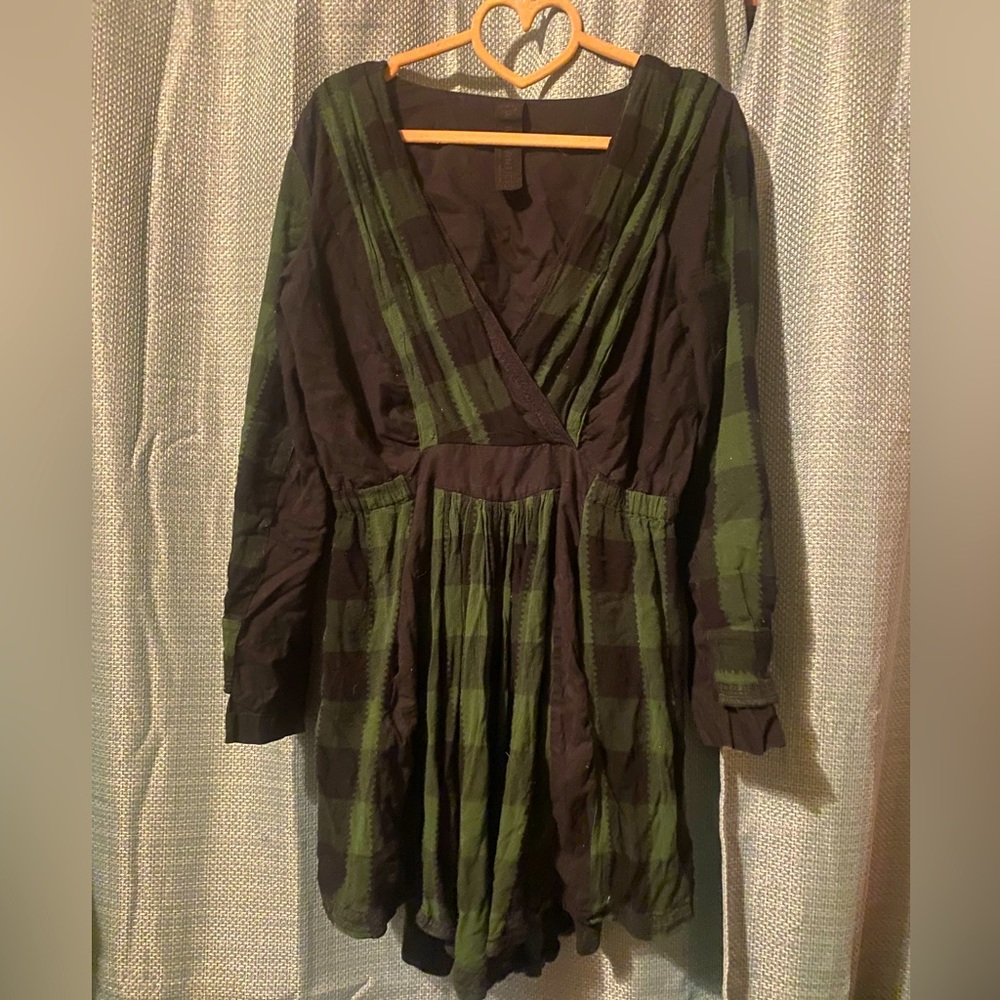 Free People green and black plaid dress size small